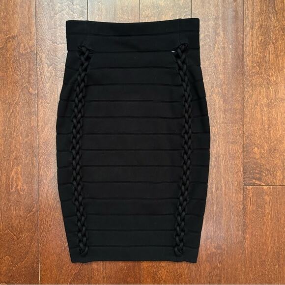 Express Black Women's Bandage Skirt With Braided Details, Bodycon, Size XS, NWT - Picture 2 of 12
